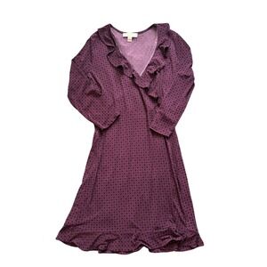 Michael Michael Kors Women's Dress Medium Plum Purple Polka Dot Ruffle Faux Wrap